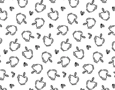 Seamless vector apple pattern on a white background. Doodle fruits. For pap.. Stock Illustration