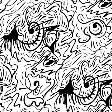 Seamless vector artwork with hand drawn wave abstract unique pattern Stock Illustration