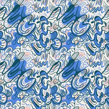 Seamless vector artwork with hand drawn wave abstract unique pattern Stock Illustration