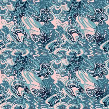 Seamless vector artwork with hand drawn wave abstract unique pattern Stock Illustration