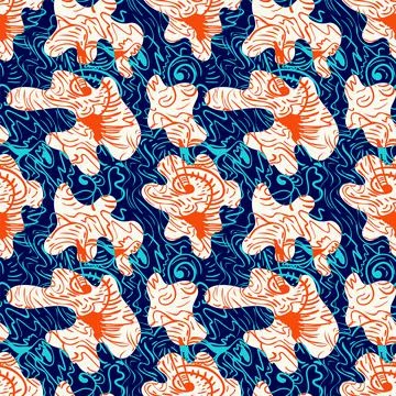 Seamless vector artwork with hand drawn wave abstract unique pattern 스톡 일러스트