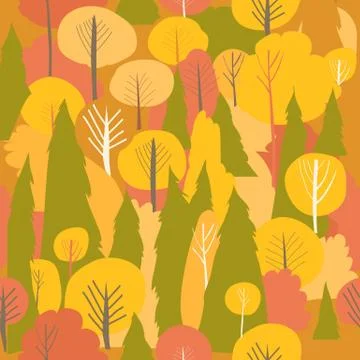 Seamless vector autumn forest pattern. Fall background Stock Illustration