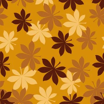 Seamless vector autumn pattern with bukeye leaves in mustard colors Stock Illustration