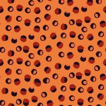 Seamless vector autumn pattern with bukeye nuts on a orange background Stock Illustration