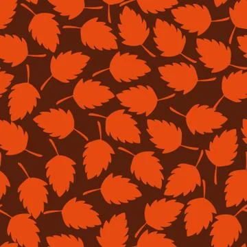 Seamless vector autumn pattern with orange leaves on a brown background Stock Illustration