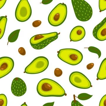 Seamless vector background with avocado on a white background. Pattern Stock Illustration
