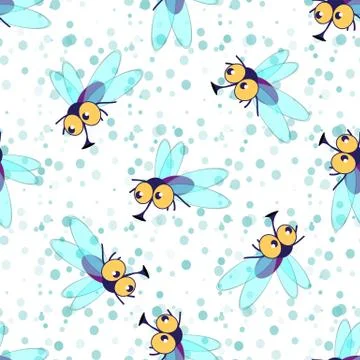 Seamless vector background with cartoon flies. 스톡 일러스트