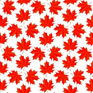 Seamless vector background with colorful red maple leaves Stock Illustration