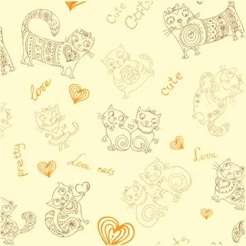 Seamless vector background with different cute animals,objects Stock Illustration