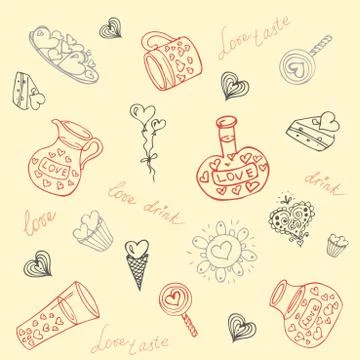 Seamless vector background with different cute objects Stock Illustration