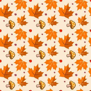 Seamless vector background featuring bright orange fall maple leaves Stock Illustration