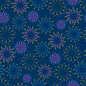 Seamless vector background. Festive fireworks, colorful lights, firecracker o Stock Illustration