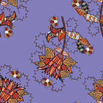 Seamless vector background with flowers. Children style. Flat Flower Elements De 스톡 일러스트
