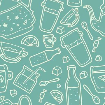 Seamless vector background with food. Stock Illustration