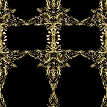 Seamless vector background. Golden elements on black and neutral colors. Sketch Illustrazione stock