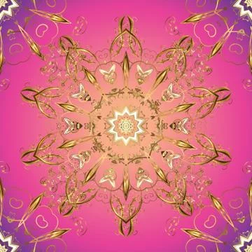 Seamless vector background. Golden elements on pink and beige colors. Stylish gr Stock Illustration