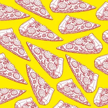 Seamless vector background with graphic patterns of pizza slices Stock Illustration