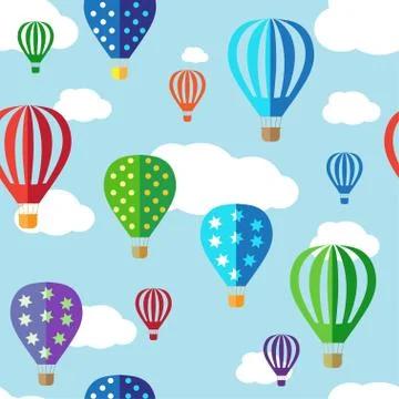 Seamless vector background with hot air balloons Stock Illustration