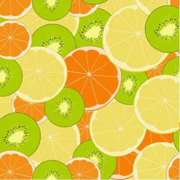 Seamless vector background with kiwi and citrus fruits. Lime, lemon, tangerin Stock Illustration