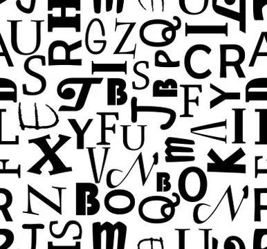 Seamless vector background with letters. Black characters on white background Stock Illustration
