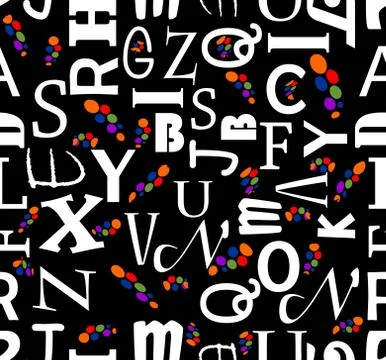 Seamless vector background with letters. White characters on black backgrou.. Stock Illustration