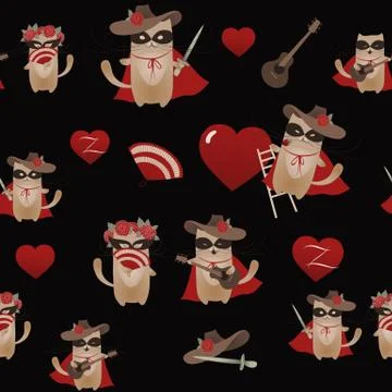 Seamless vector background with macho cat and his girlffriend Stock Illustration