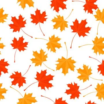 Seamless vector background with maple leaves. Red and yellow autumn maple lea Stock Illustration