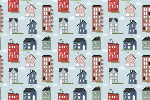 Seamless vector background with modern houses Stock Illustration