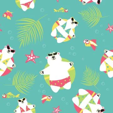 Seamless vector background with polar bears and sea Stock Illustration
