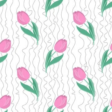 Seamless vector background with tulips. Floral spring background for bed print Stock Illustration