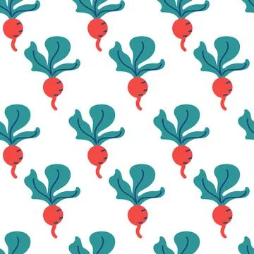 Seamless vector background with various fruits and vegetables Stock Illustration