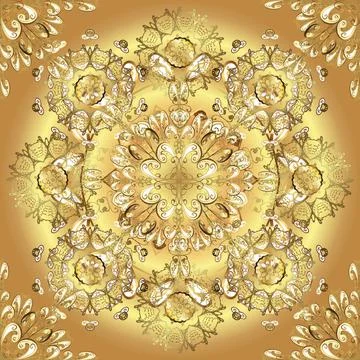 Seamless vector background. Wallpaper baroque, damask. Golden elements on brown, Illustrazione stock