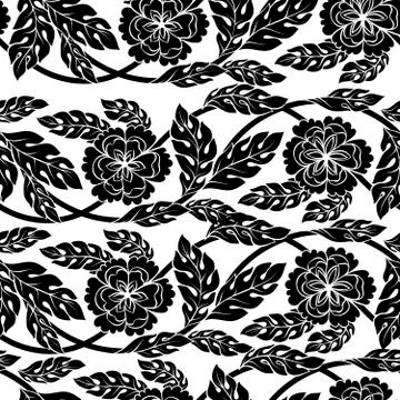 Seamless vector background, wallpaper, floral ornament with leaves and flowers Иллюстрация