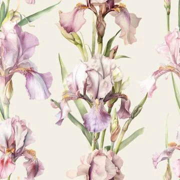 Seamless vector background with watercolor iris. Stock Illustration