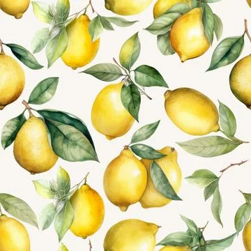 Seamless vector background with watercolor lemons. Stock Illustration