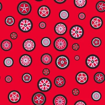 Seamless vector background with wheels on red Stock Illustration