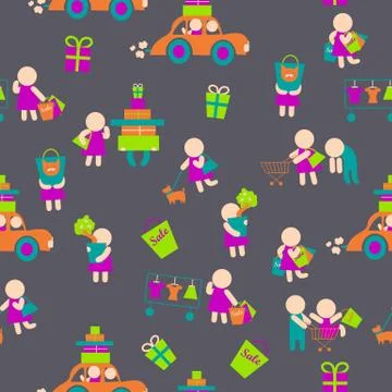 Seamless vector background,shopping people Stock Illustration