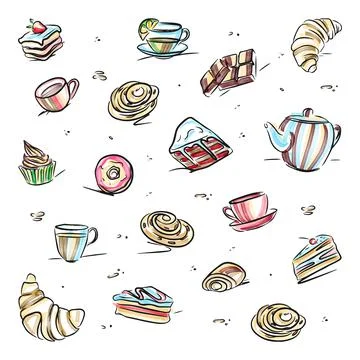 Seamless vector bakery &amp; pastry pattern in brown color isolated over light co Stock Illustration