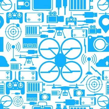 Seamless vector bakground for quadrocopter set Blue silhouette quadrocopte... Stock Photos