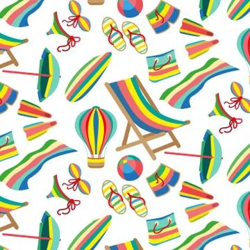 Seamless vector beach and sea pattern Stock Illustration