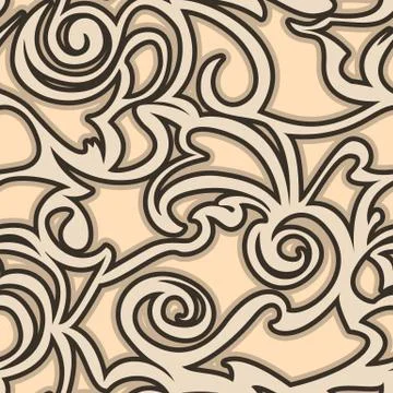 Seamless vector beige pattern of spirals of curls and bundles. Stock Illustration