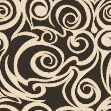 Seamless vector beige pattern of spirals of curls and bundles. Stock Illustration