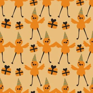 Seamless vector birthday themed pattern with birds Illustrazione stock
