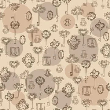 Seamless vector black and white pattern with keys and keyholes Stock Illustration