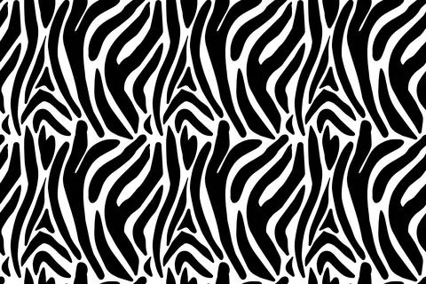 Seamless vector black and white zebra fur pattern. Stylish wild zebra print. Stock Illustration