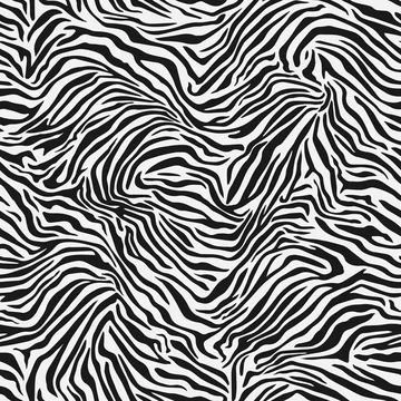 Seamless vector black and white zebra fur pattern. Stylish wild zebra print. Stock Illustration