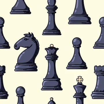 Seamless vector black chess pieces pattern. Vector flat illustration Stock Illustration