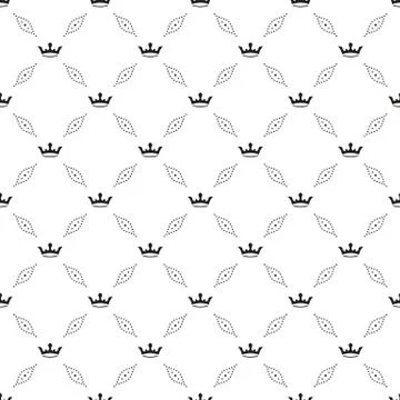 Seamless vector black pattern with king crowns Stock Illustration