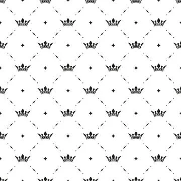 Seamless vector black pattern with king crowns Illustrazione stock