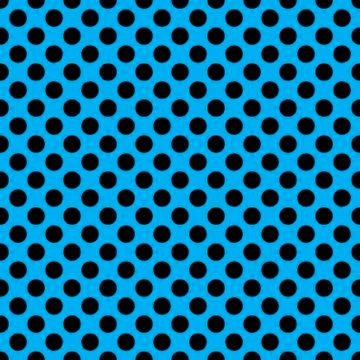 Seamless vector black polka dots pattern on neon blue background Stock Illustration